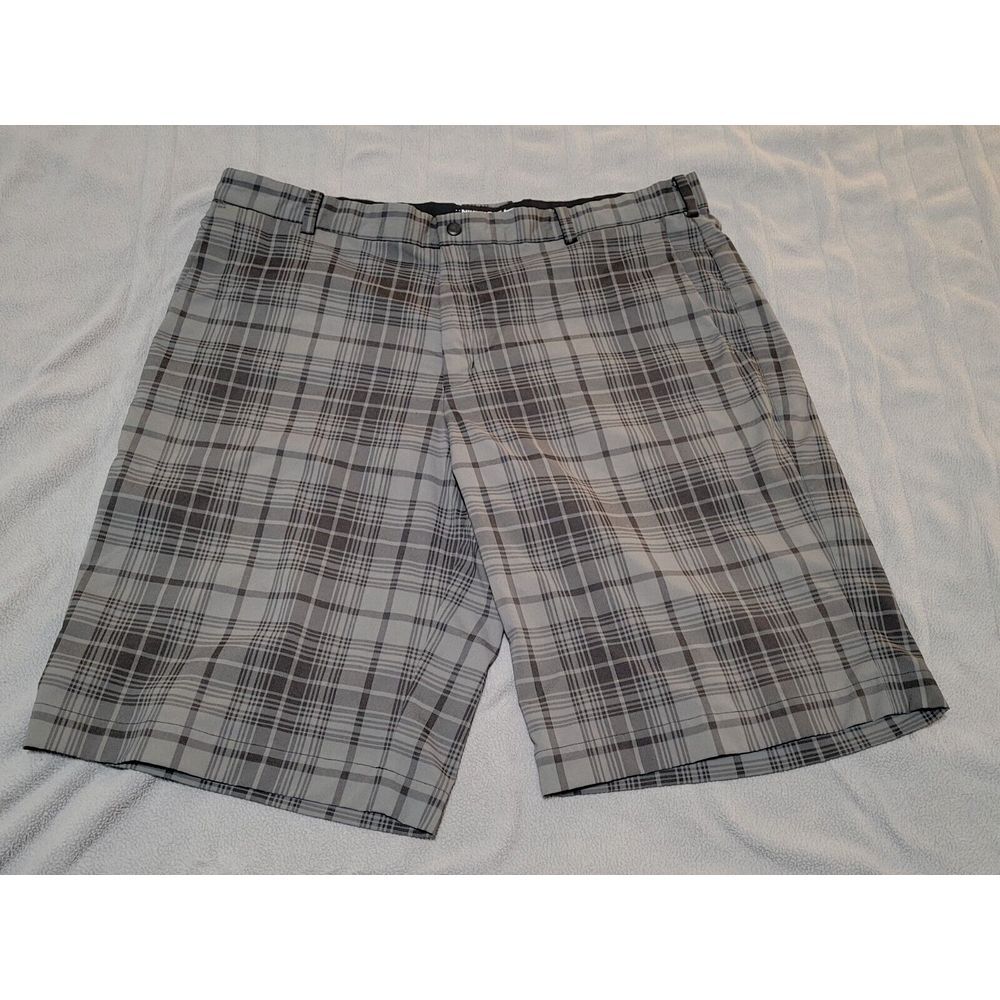 Nike Golf‎ Shorts Tour Performance Tech Dri-Fit Charcoal Gray Black Plaid 38